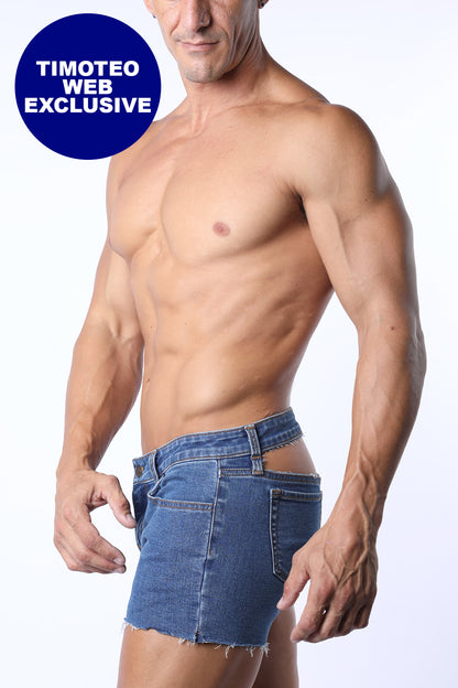 J-Flo Peek-A-Boo Denim Booty Short - TIMOTEO