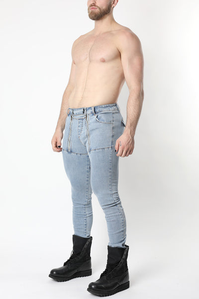 【DEARMINE】Front stitch denim pants Double Front Denim Logger Dungarees – KEY Apparel