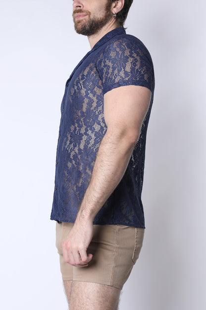 Sorrento Button-Down Lace Shirt - TIMOTEO
